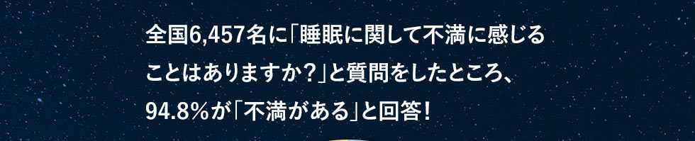 全国6,457名に「睡眠に関して不満に感じることはありますか？」と質問をしたところ、94.8％が「不満がある」と回答！